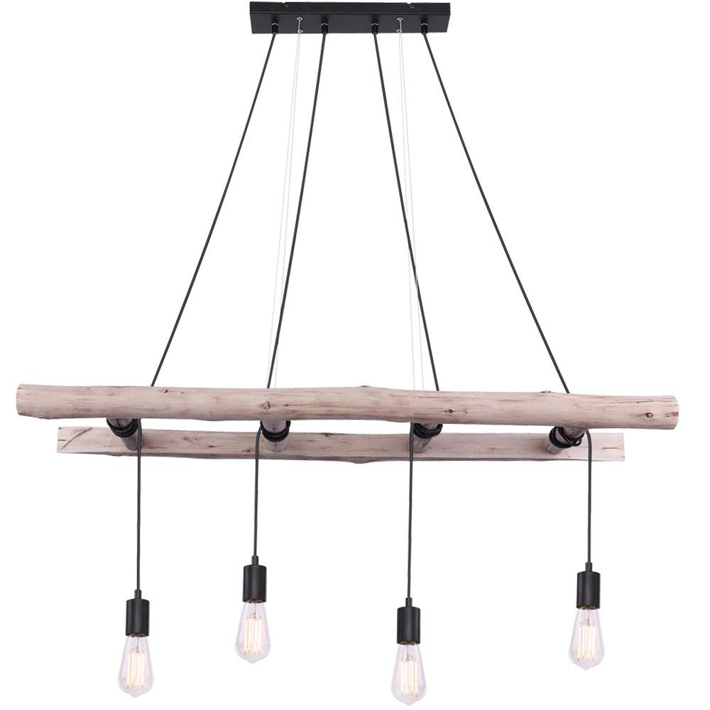 Pendelleuchte Holzbalken Hängelampe Retro Holz Esszimmerlampe hängend 4 Flammig, Leiter Optik, 4x E27, LxBxH 115 x 30 x 192 cm