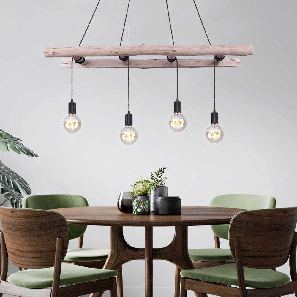 Pendelleuchte Holzbalken Hängelampe Retro Holz Esszimmerlampe hängend 4 Flammig, Leiter Optik, 4x E27, LxBxH 115 x 30 x 192 cm