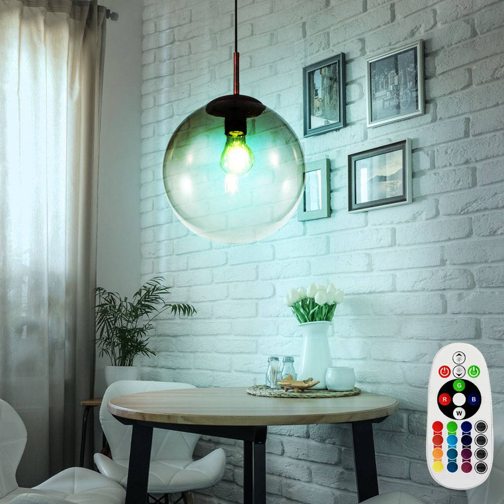 Glas Kugel Lampe dimmbar Decken Hänge Leuchte braun Fernbedienung im Set inkl. RGB LED Leuchtmittel