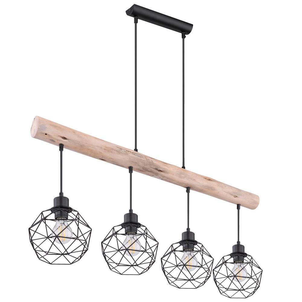 Pendelleuchte Hängeleuchte Deckenleuchte Esszimmerleuchte Wohnzimmerlampe, Holz Balken, Rustikal Vintage Retro, 4-Flammig, L 120 cm