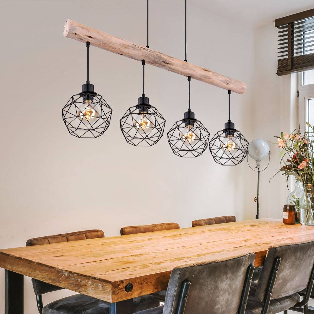 Vintage Pendel Decken Lampe Holz Balken Gitter Hänge Lampe schwarz im Set inkl. LED Leuchtmittel