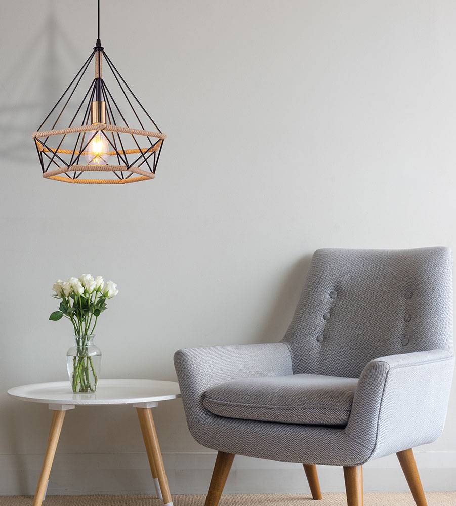 Retro Decken Pendel Strahler Hanfseil Lampe braun Ess Wohn Zimmer Hänge Leuchte