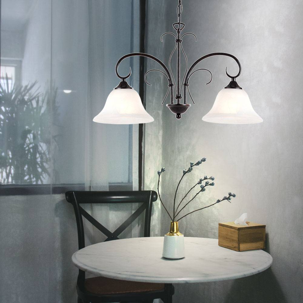 Retro Decken Pendel Leuchte rost Ess Zimmer Alabaster Optik Lampe im Set inkl. LED Leuchtmittel
