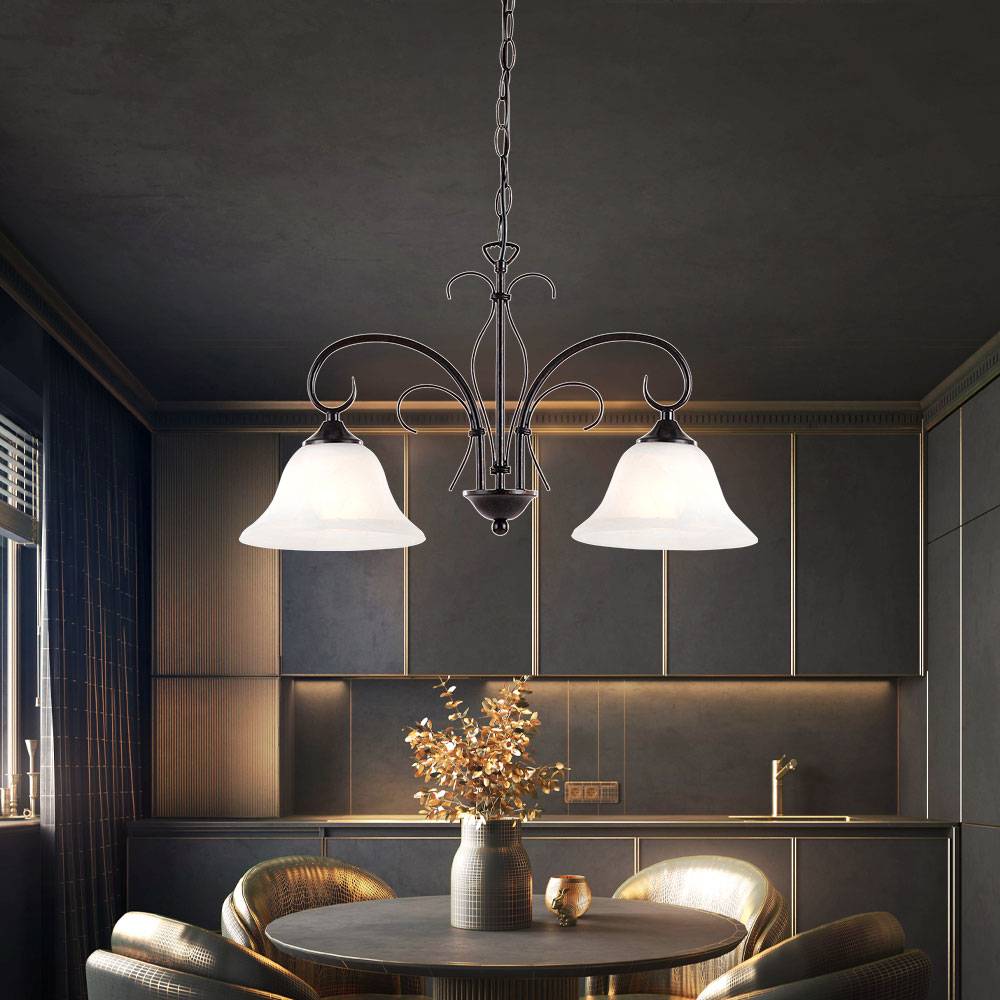 Retro Decken Pendel Leuchte rost Ess Zimmer Alabaster Optik Lampe im Set inkl. LED Leuchtmittel