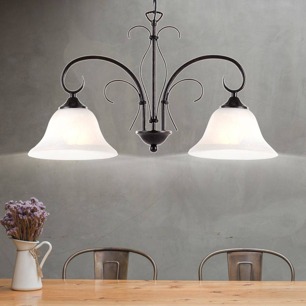 Retro Decken Pendel Leuchte rost Ess Zimmer Alabaster Optik Lampe im Set inkl. LED Leuchtmittel