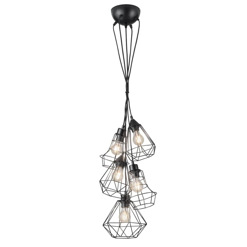 Hängeleuchte Esszimmerlampe Pendelleuchte Gitter Vintage Hängelampe 5 Flammig schwarz, Metall, verschiedene Formen, 5x E27, DxH 50x150 cm