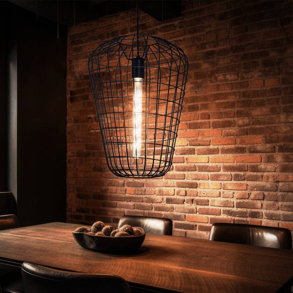 Pendellampe Hängeleuchte Käfig Esszimmer Hängelampe Pendelleuchte im Gitter Design, Metall schwarz, 1x E27, DxH 35x120 cm