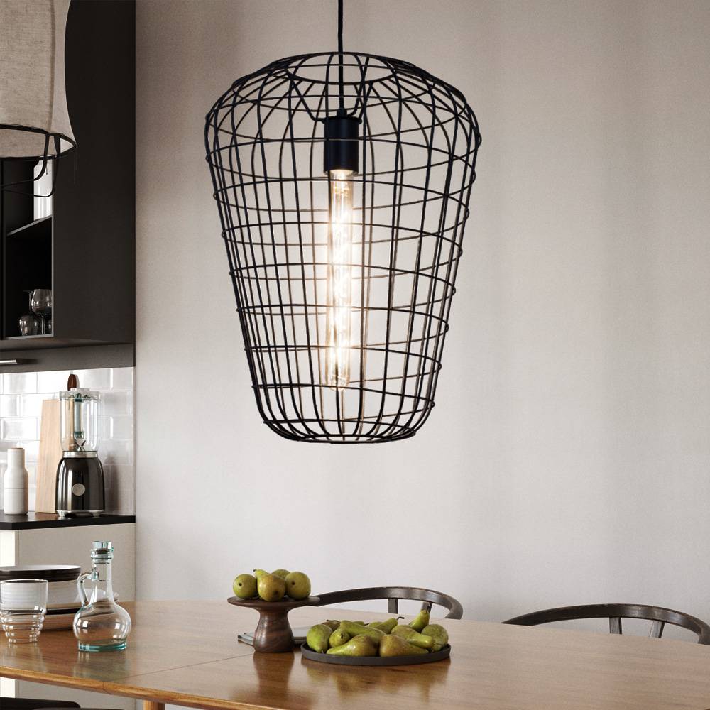 Pendellampe Hängeleuchte Käfig Esszimmer Hängelampe Pendelleuchte im Gitter Design, Metall schwarz, 1x E27, DxH 35x120 cm