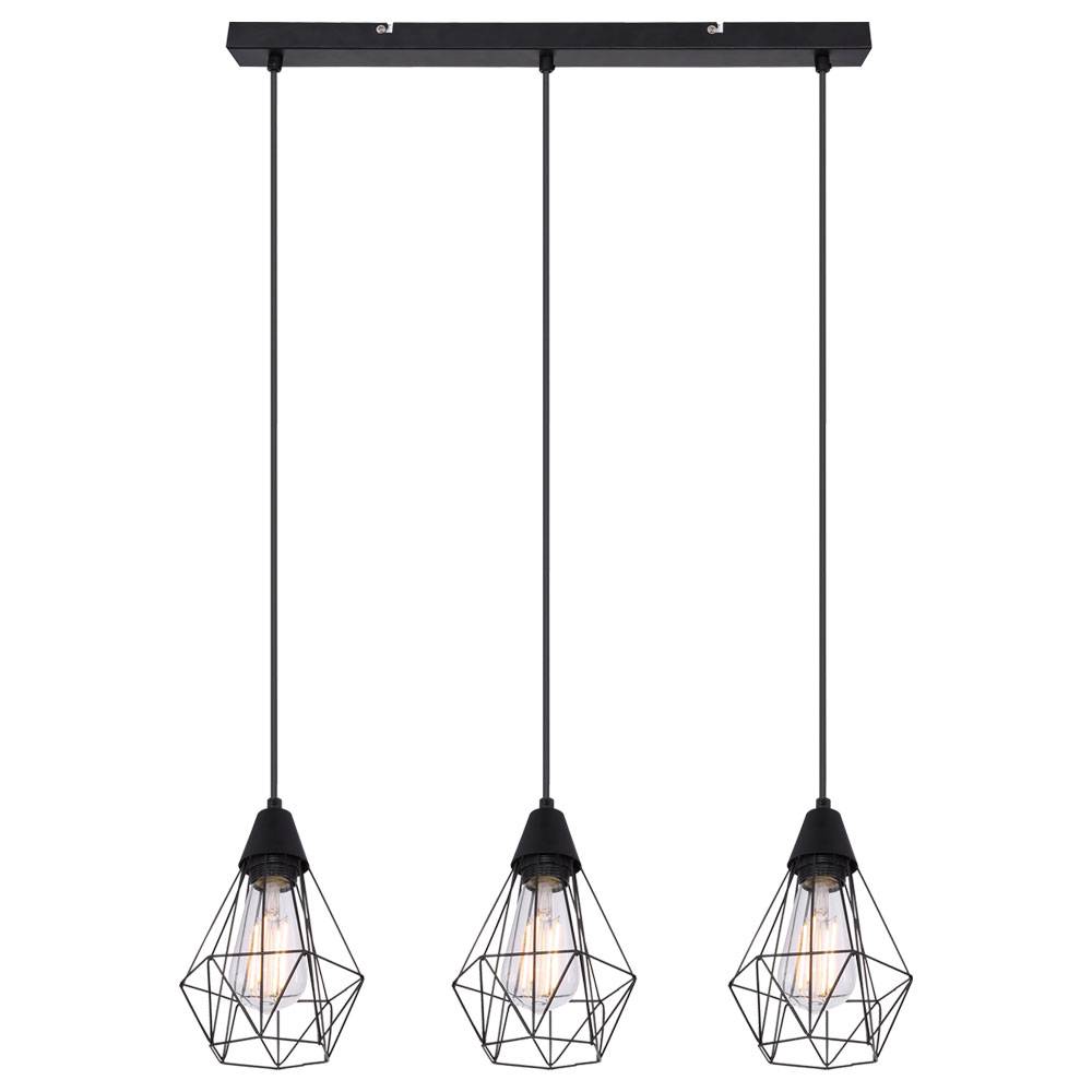 Pendellampe Hängeleuchte Käfig Wohnzimmer Hängelampe Pendelleuchte Gitter Optik, Metall schwarz, 1x E27, LxBxH 58x15x120 cm