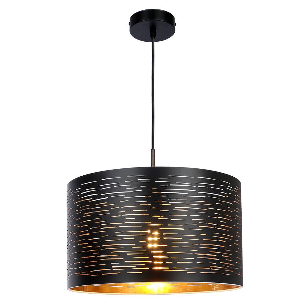 Hängeleuchte Pendelleuchte Wohnzimmerlampe Hängelampe rund Deckenleuchte Beleuchtung schwarz-gold, Metall Kunststoff, D x H 38x120 cm