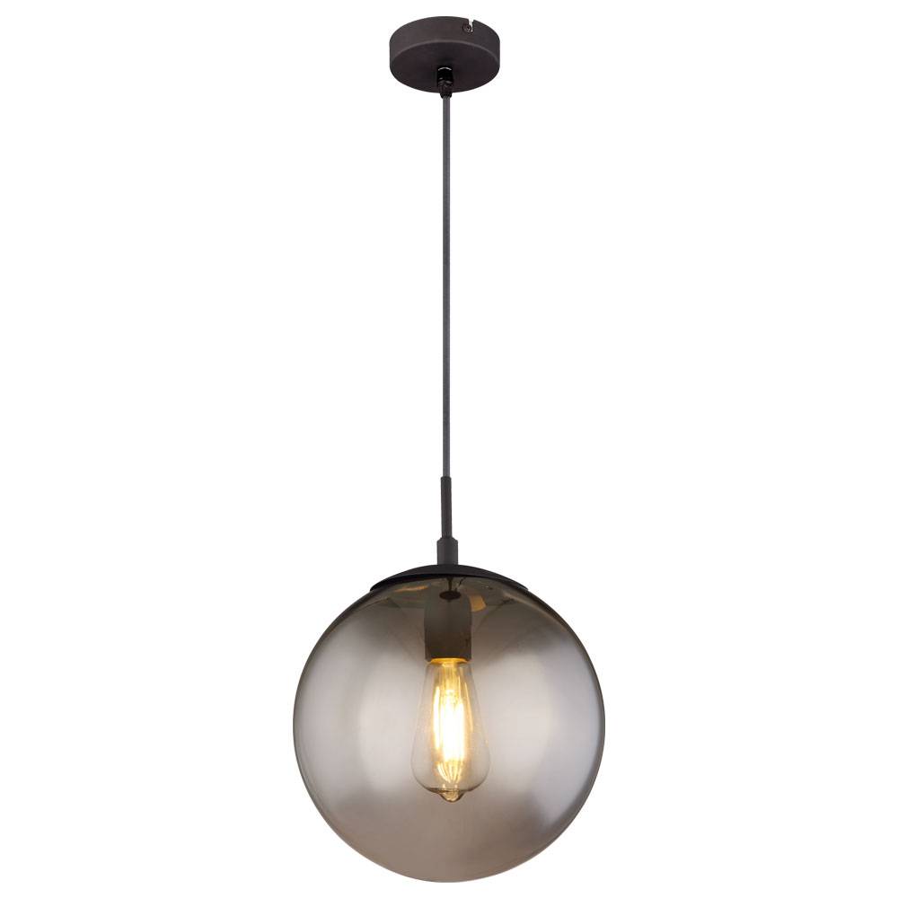 Decken Hängeleuchte mit Glaskugel Esstischlampe Wohnzimmerleuchte Rauchglas Kugel Pendelleuchte, 1x E27, IP20, DxH 25x120cm, Schlafzimmer