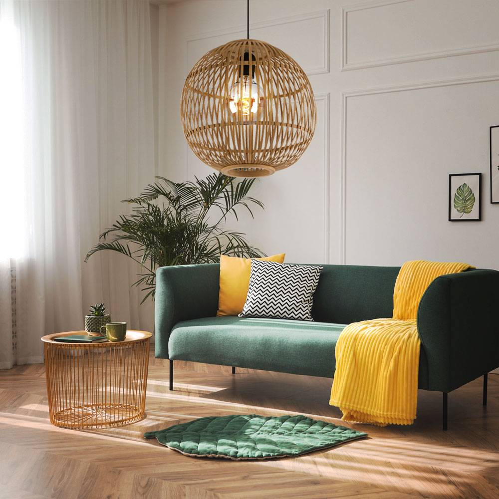 Pendelleuchte Esstisch Hängelampe Boho Wohnzimmerlampe, Bambusgeflecht, 1x E27, DxH 30 x 150 cm