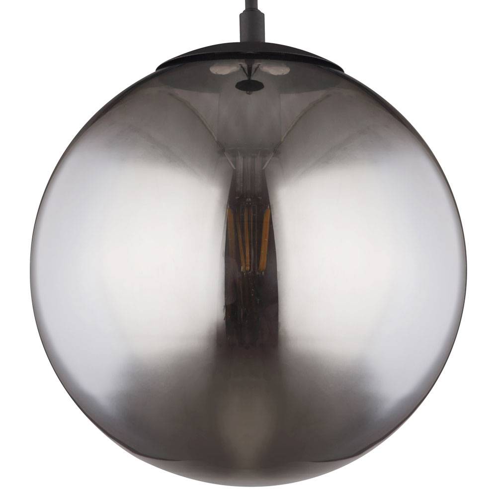 Decken Hängeleuchte Glaskugel Pendelleuchte Rauchglas Kugelleuchte pendelnd, Metall schwarz matt, 1x E27, DMxHöhe 30x120cm, Wohnzimmer Esszimmer Sch