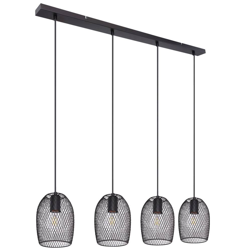 Pendelleuchte Pendellampe Hängeleuchte Esszimmerlampe Wohnzimmer, Industriell, 4 flammig, Metall Gitteroptik schwarz, 4x E27 Fassungen, HxLxB