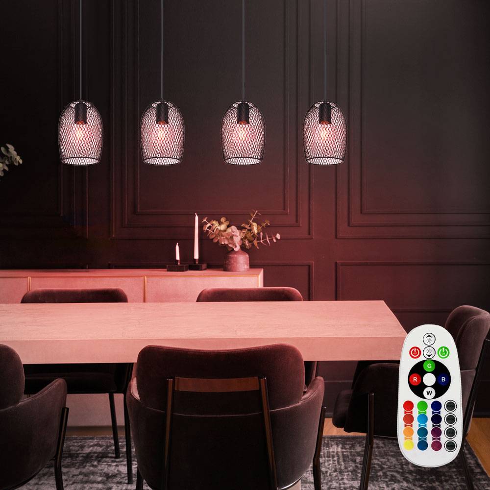 Decken Pendel Strahler Fernbedienung Geflecht Leuchte schwarz Hänge Lampe dimmbar im Set inkl. RGB LED Leuchtmittel