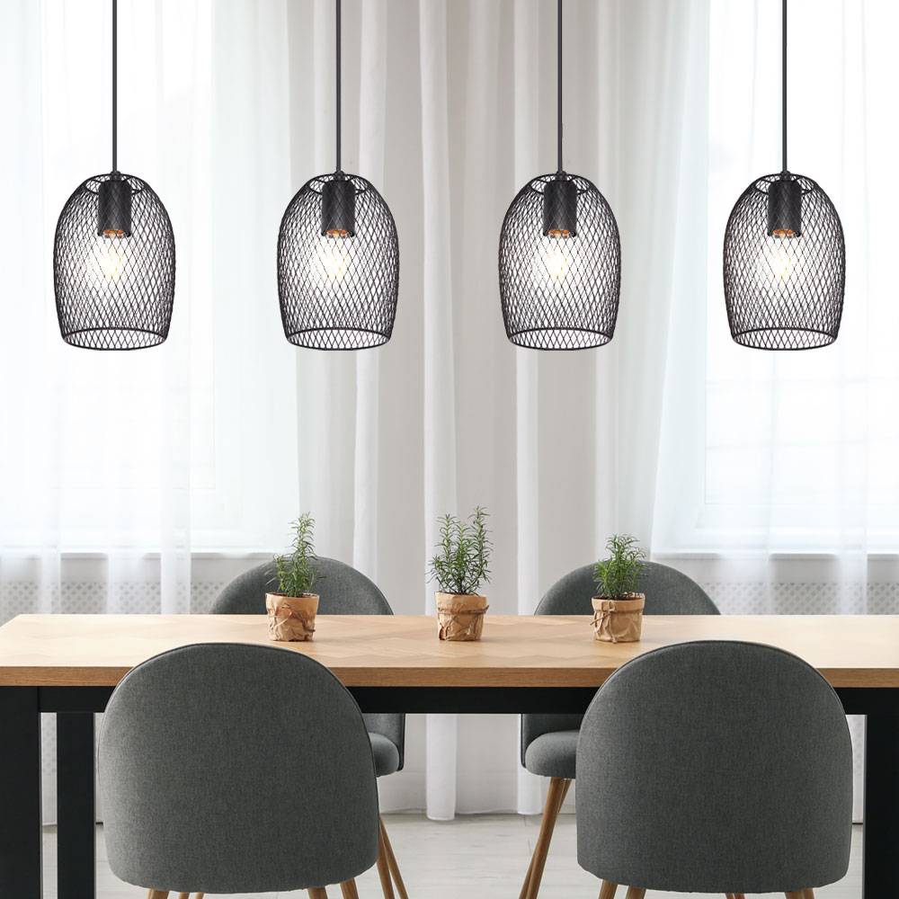 Decken Pendel Strahler Fernbedienung Geflecht Leuchte schwarz Hänge Lampe dimmbar im Set inkl. RGB LED Leuchtmittel