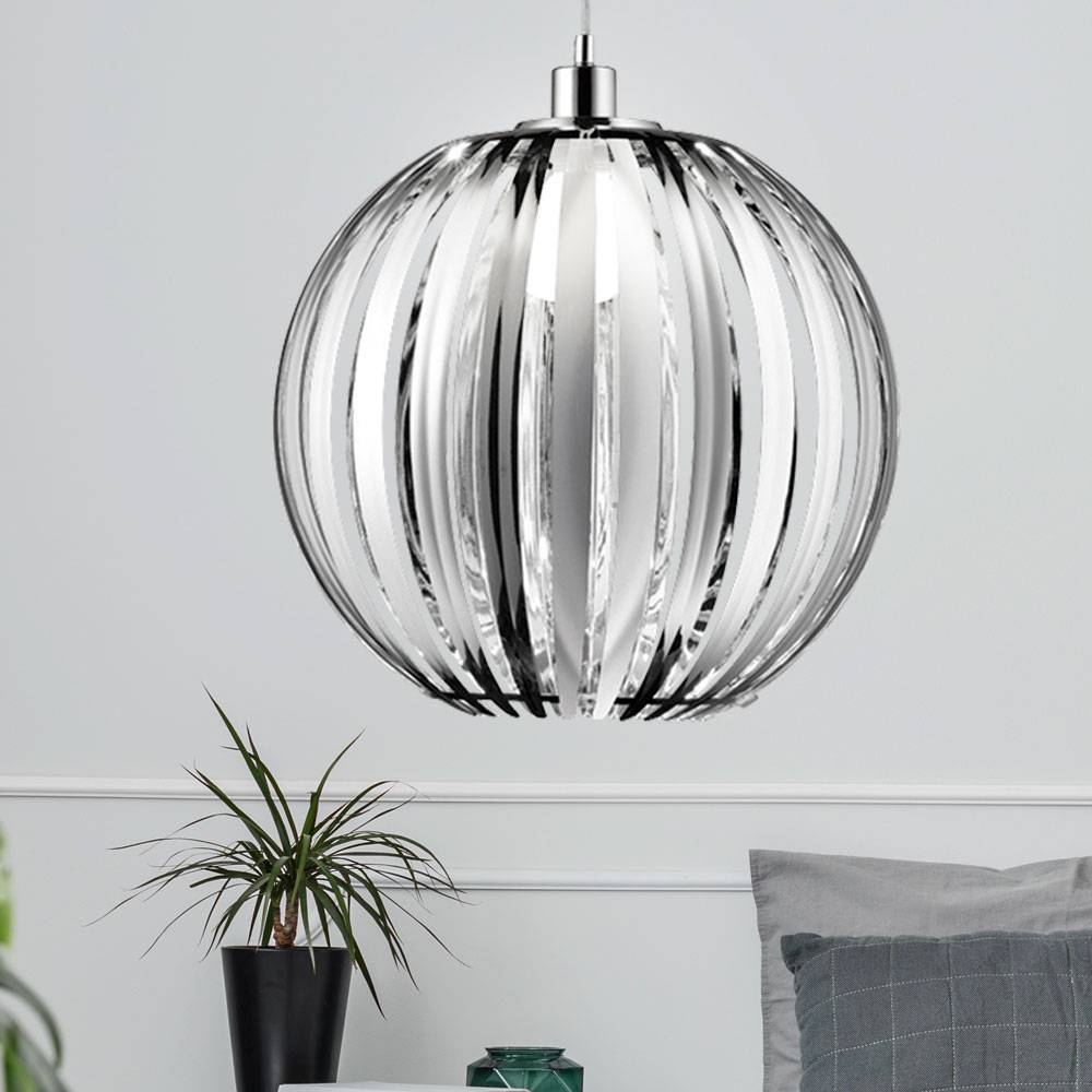 Decken Pendelleuchte mit Kugel Lampenschirm Chrom Design Hängeleuchte, 1x E27, IP20, Durchmesser x Höhe 40 x 150 cm, Wohnzimmer Schlafzimmer