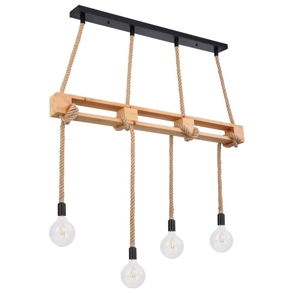 Hanfseil Decken Pendel Leuchte Filament Wohn Zimmer Beleuchtung Holz Hänge Lampe natur im Set inkl. LED Leuchtmittel