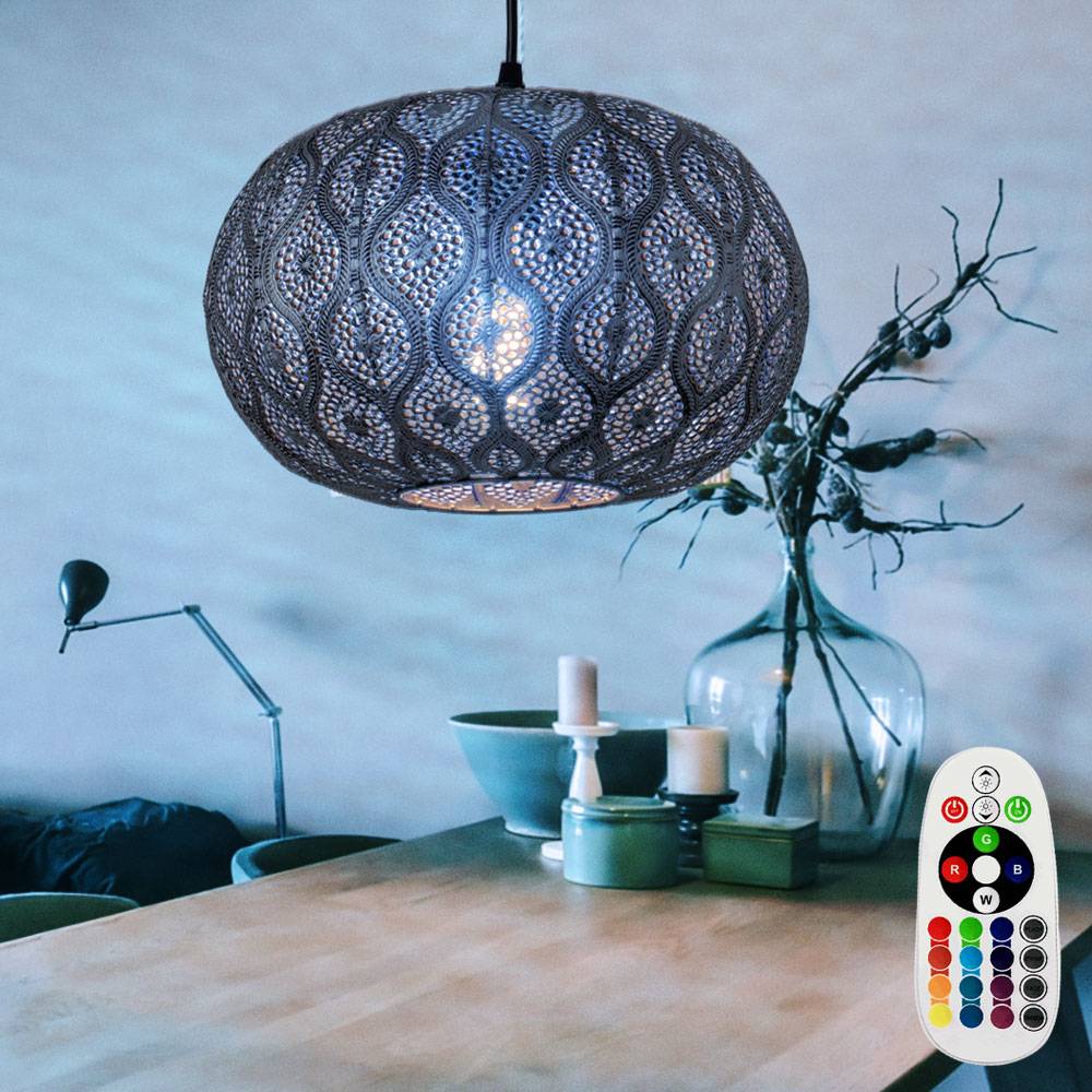 Pendel Kugel Lampe Wohn Zimmer Hänge Decken Leuchte Muster Strahler im Set inkl. RGB LED Leuchtmittel