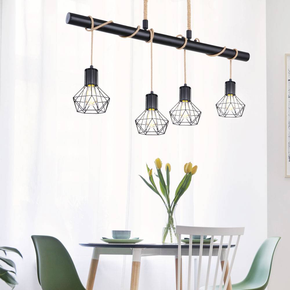 Käfig Hänge Decken Leuchte FERNBEDIENUNG Hanfseil Lampe dimmbar im Set inkl. RGB LED Leuchtmittel