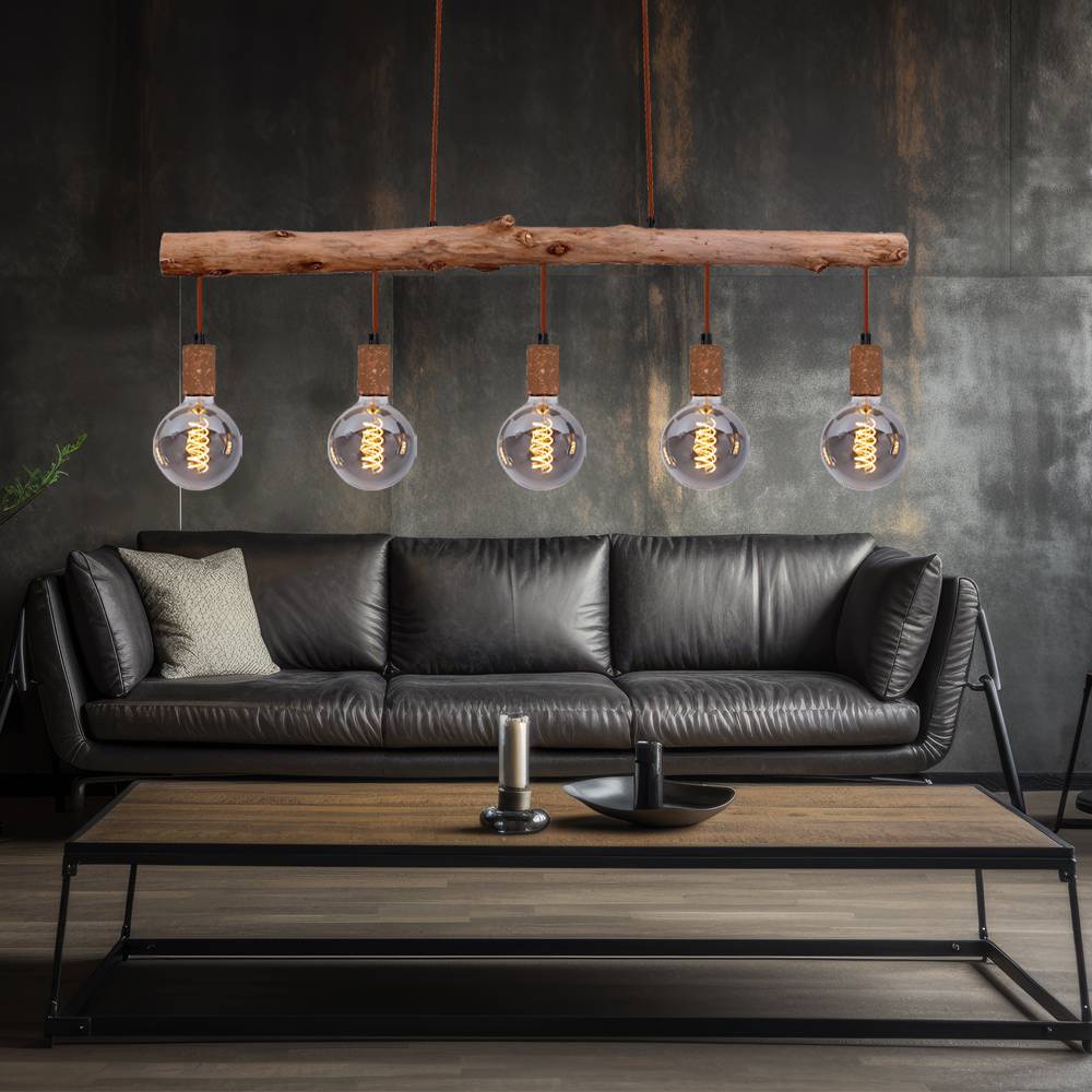 RETRO Pendel Decken Lampe Wohn Zimmer Holz Balken Hänge Leuchte Höhenverstellbar rost-farben