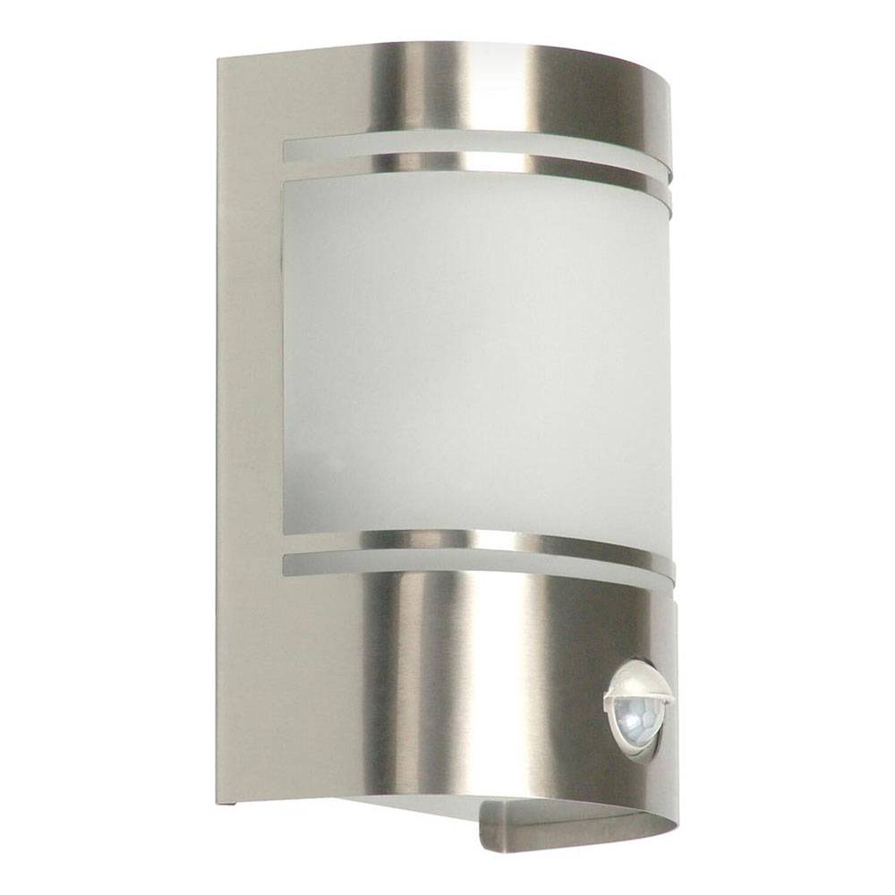 Außenleuchte Wand Edelstahl Wandleuchte mit Bewegungsmelder Wandlampe mit Sensor, Glas, silber, 1x LED warmweiß, LxBxH 14x10,5x20 cm