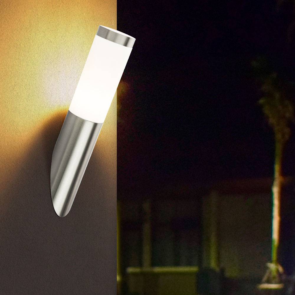 LED Wandleuchte Außenwandlampe Edelstahl Gartenlampe silber Haustürlampe, Fackel Optik, 4W 320lm warmweiß, DxH 7,6x40 cm