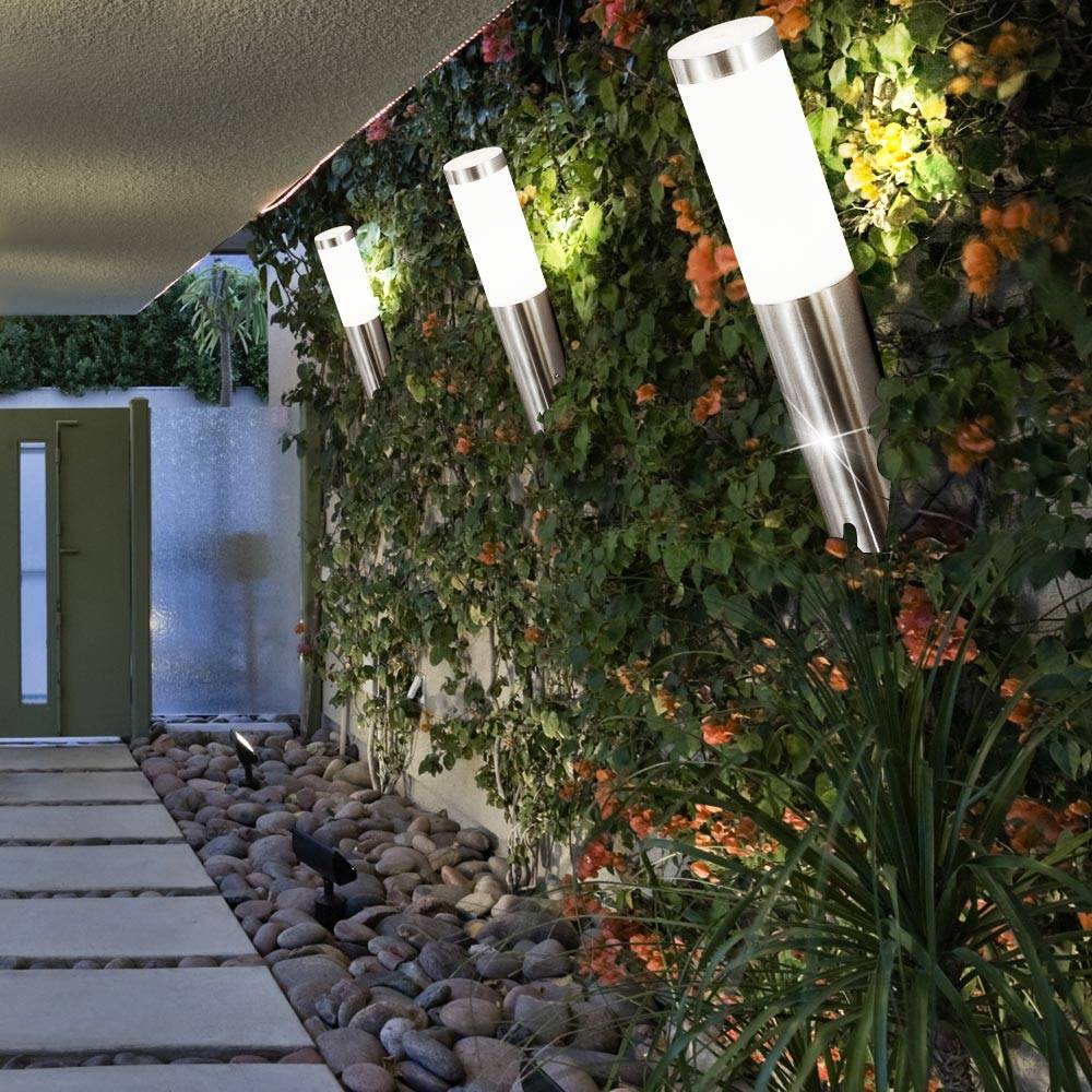 2er Set Haus Wand Leuchten Edelstahl Außen Lampen Strahler im Set inklusive LED Leuchtmittel