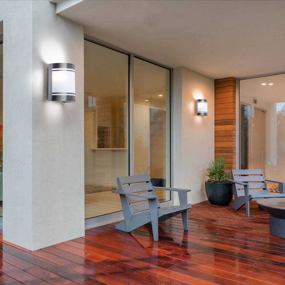 Wandlampe Fassadenleuchte Außenwandleuchte Edelstahl LED Gartenlampe silber, Glas satiniert, 3,7W 320lm warmweiß, LxH 14x16,5 cm, 2er Set