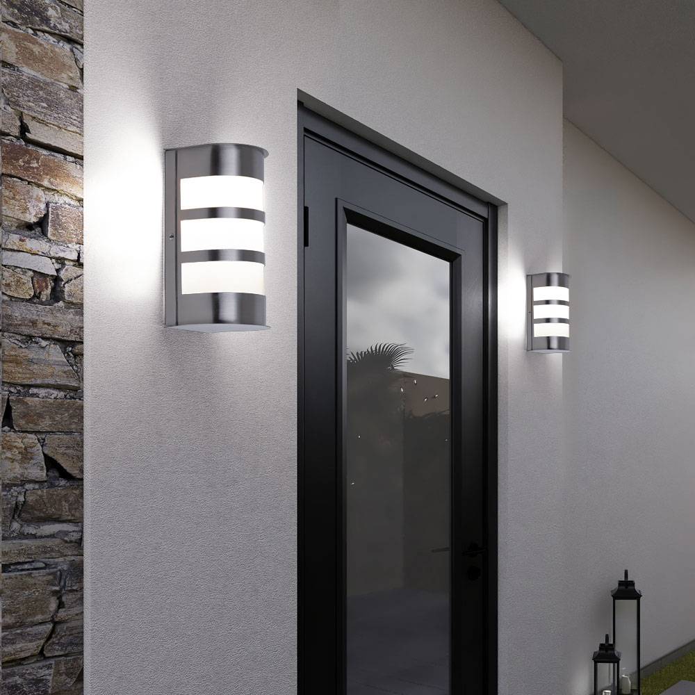 2er Set Außen Leuchten Edelstahl Haus Wand Lampen Hof Einfahrt Strahler IP44
