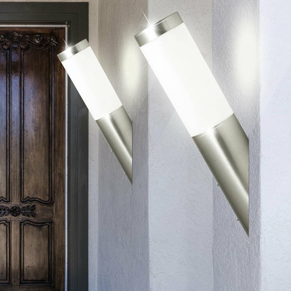 2er Set Außen Wand Leuchten Fassaden Beleuchtung Edelstahl Fackel Lampen inkl. LED Leuchtmittel