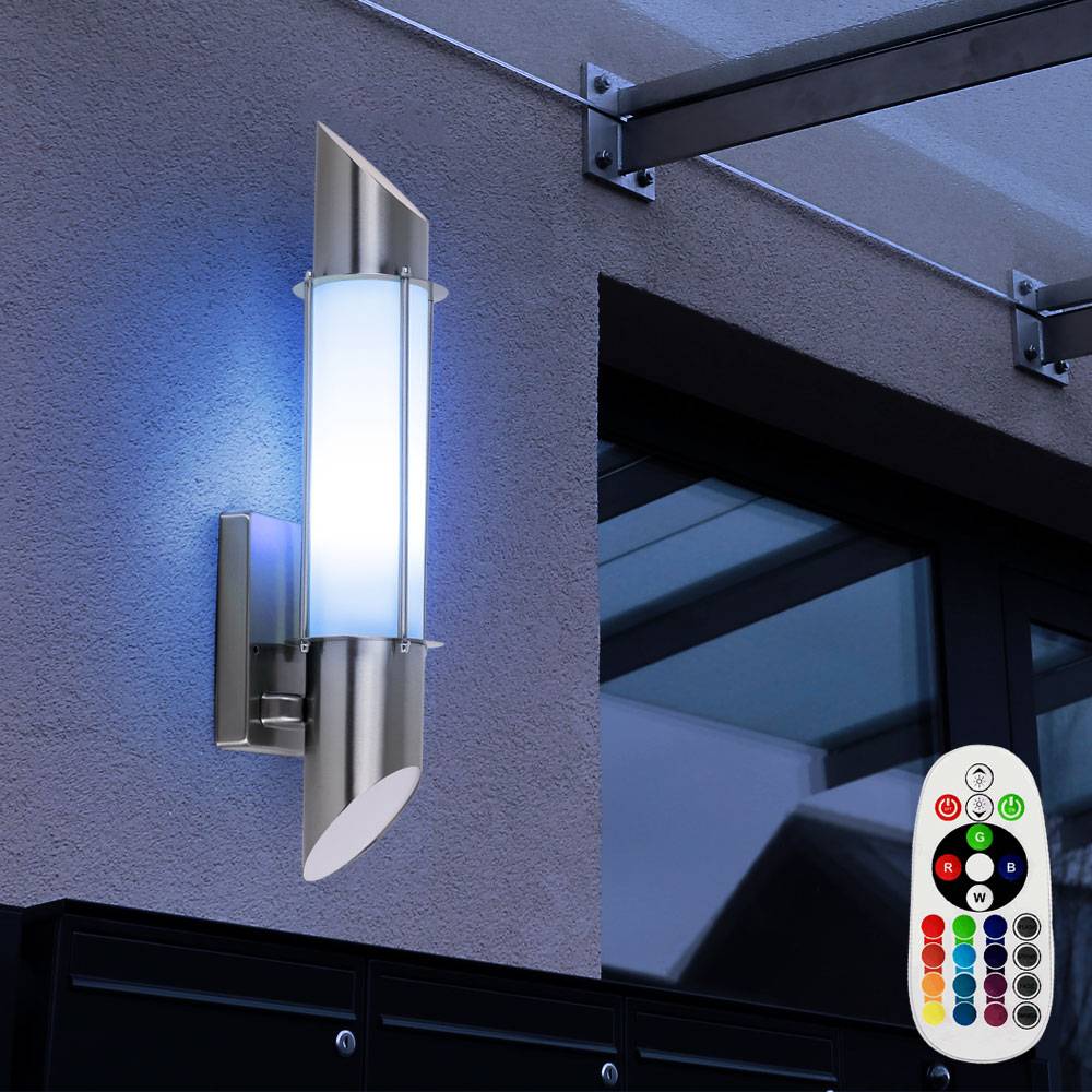 Wandleuchte Außen Wandlampe Garten Edelstahl Fassadenleuchte Wand Hauseingang, Fernbedienung dimmbar, 1x LED 3,5W 320Lm warmweiß, LxBxH 10,2x13x49,8