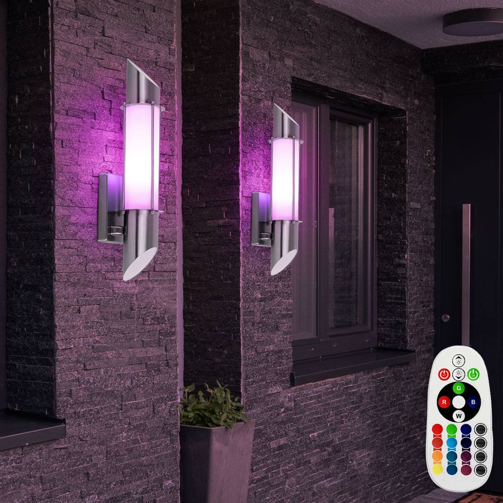 Wandleuchte Außen Wandlampe Garten Edelstahl Fassadenleuchte Wand Hauseingang, Fernbedienung dimmbar, 1x LED 3,5W 320Lm warmweiß, LxBxH 10,2x13x49,8