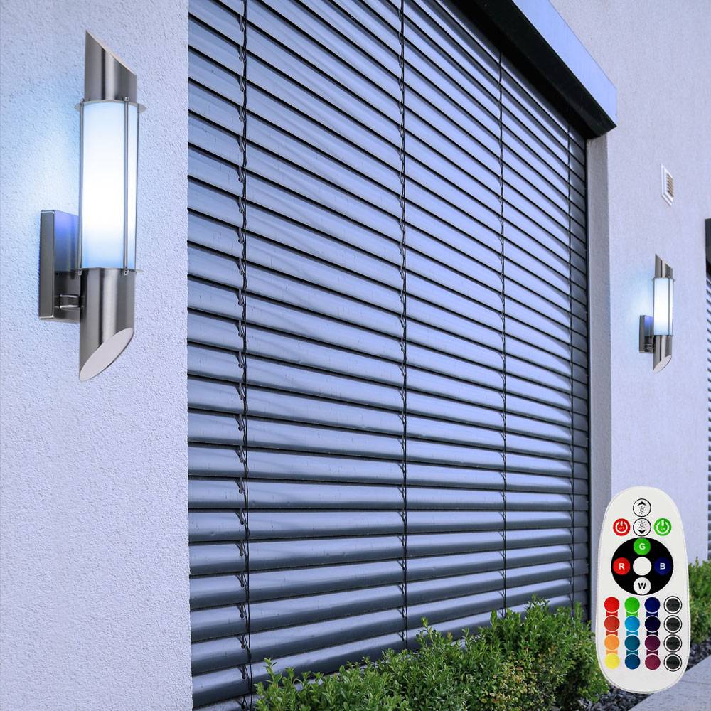 Wandleuchte Außen Wandlampe Garten Edelstahl Fassadenleuchte Wand Hauseingang, Fernbedienung dimmbar, 1x LED 3,5W 320Lm warmweiß, LxBxH 10,2x13x49,8