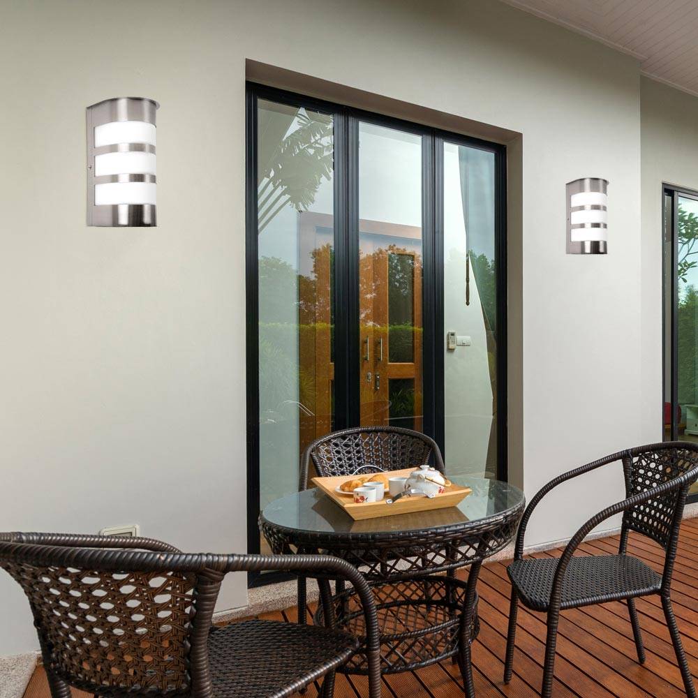 Außen Wand Lampe Metall IP44 Fassaden Edelstahl im Set inklusive LED-Leuchtmittel
