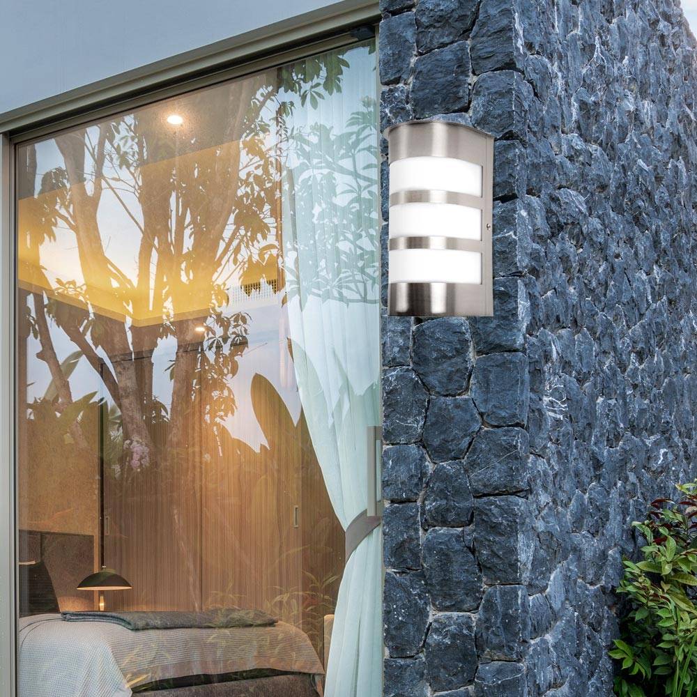 Außen Wand Lampe Metall IP44 Fassaden Edelstahl im Set inklusive LED-Leuchtmittel