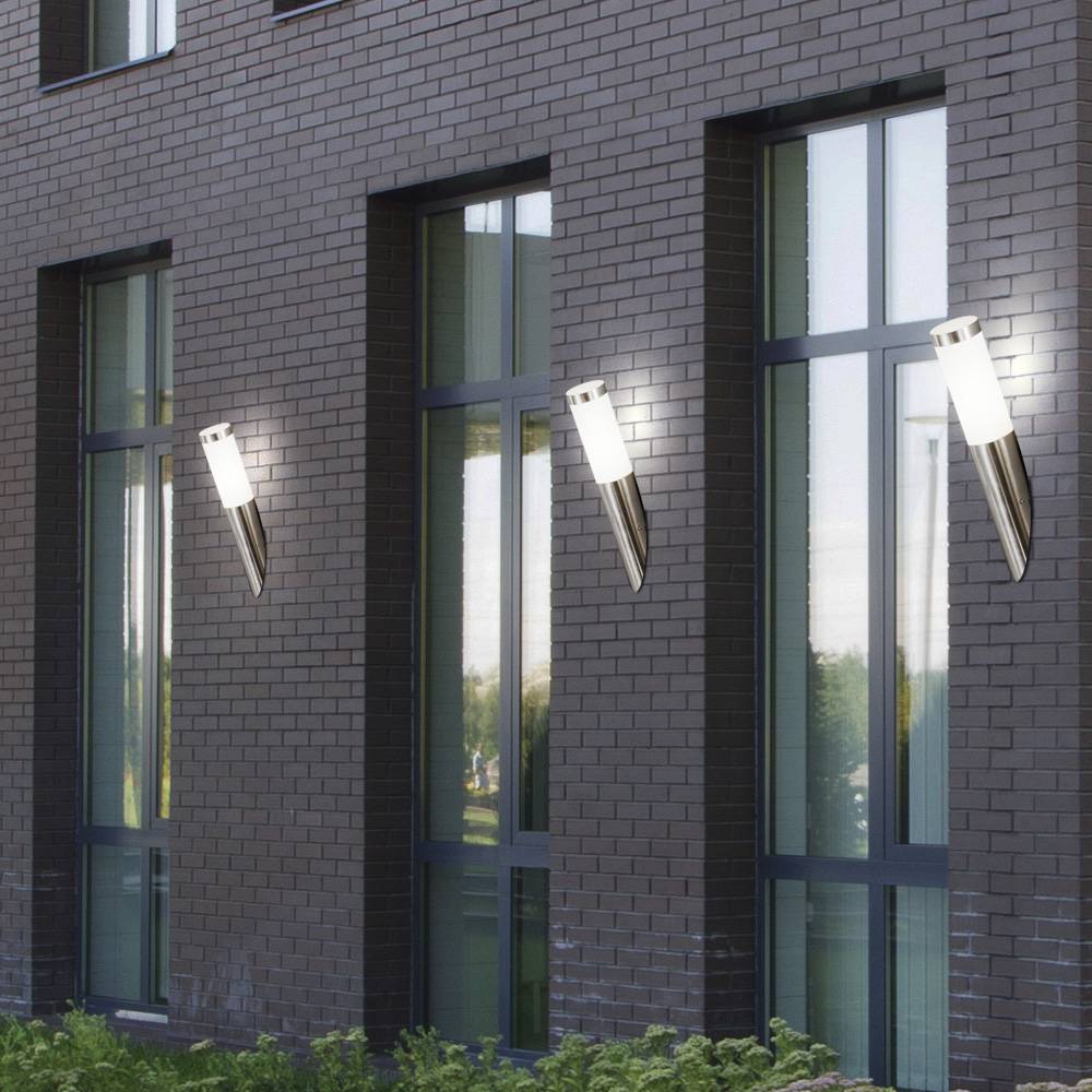 Wandleuchte Außenwandlampe Edelstahl Gartenlampe silber Haustürlampe, Fackel Optik, 1x E27, DxH 7,6x40 cm, 3er Set
