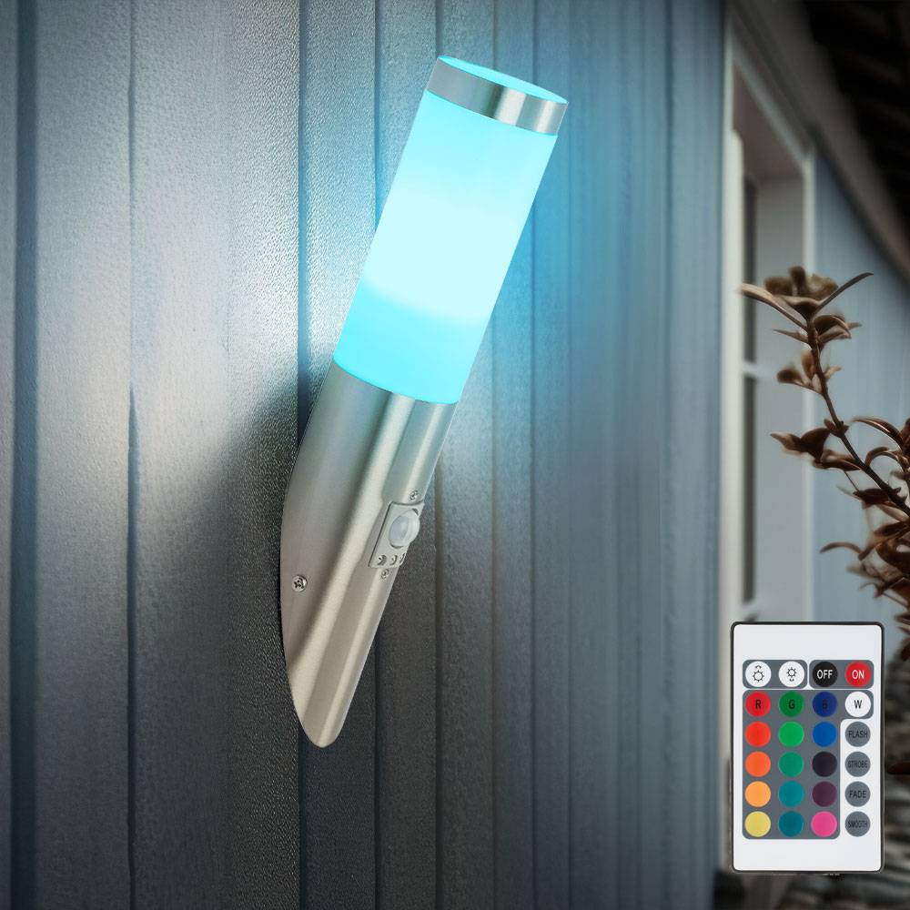 Wandleuchte mit Bewegungsmelder Außenleuchte Wand Modern Wandfackel Garten, Fernbedienung dimmbar, RGB LED 3,5W 320Lm warmweiß, DxH 7,6x41 cm