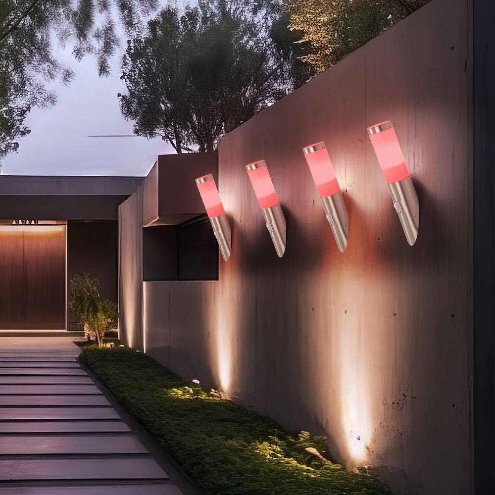 Wandleuchte mit Bewegungsmelder Außenleuchte Wand Modern Wandfackel Garten, Fernbedienung dimmbar, RGB LED 3,5W 320Lm warmweiß, DxH 7,6x41 cm