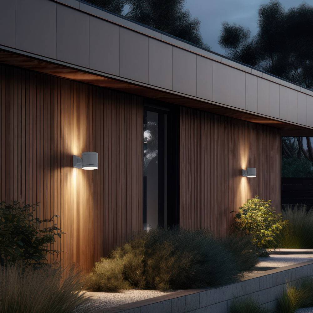 Außenwandleuchte grau Up Down Strahler Wandlampe Fassadenleuchte Haustürlampe, Aluminium Druckguss Glas, 1x G9, DxH 10,8x9,5 cm, 2er Set