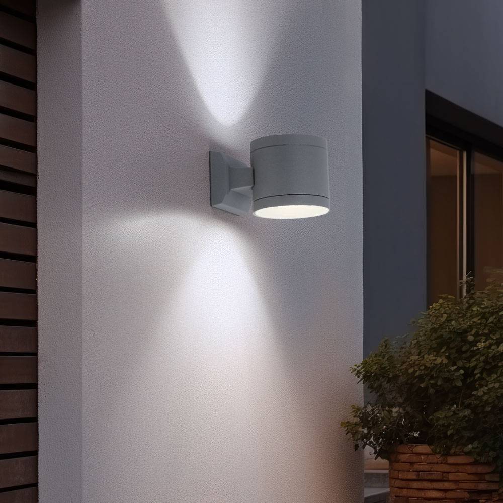 Außenwandleuchte grau Up Down Strahler Wandlampe Fassadenleuchte Haustürlampe, Aluminium Druckguss Glas, 1x G9, DxH 10,8x9,5 cm, 2er Set