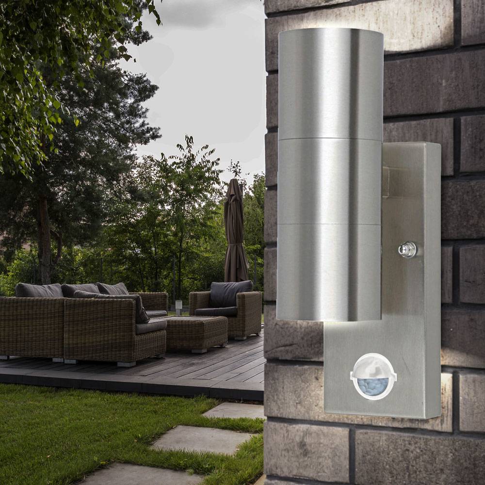 Edelstahl Wand Strahler UP Down Außen Leuchte Bewegungsmelder Garten Lampe im Set inkl. LED Leuchtmittel