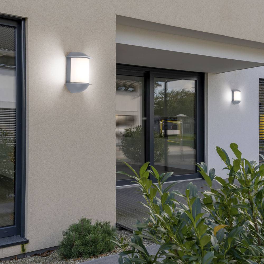 Wandleuchte Aussen Wandlampe Garten Terrassenleuchte Außen, Aluguss silber, 1x LED 7W 550Lm, LxAxH 16x22x10 cm, 3er Set