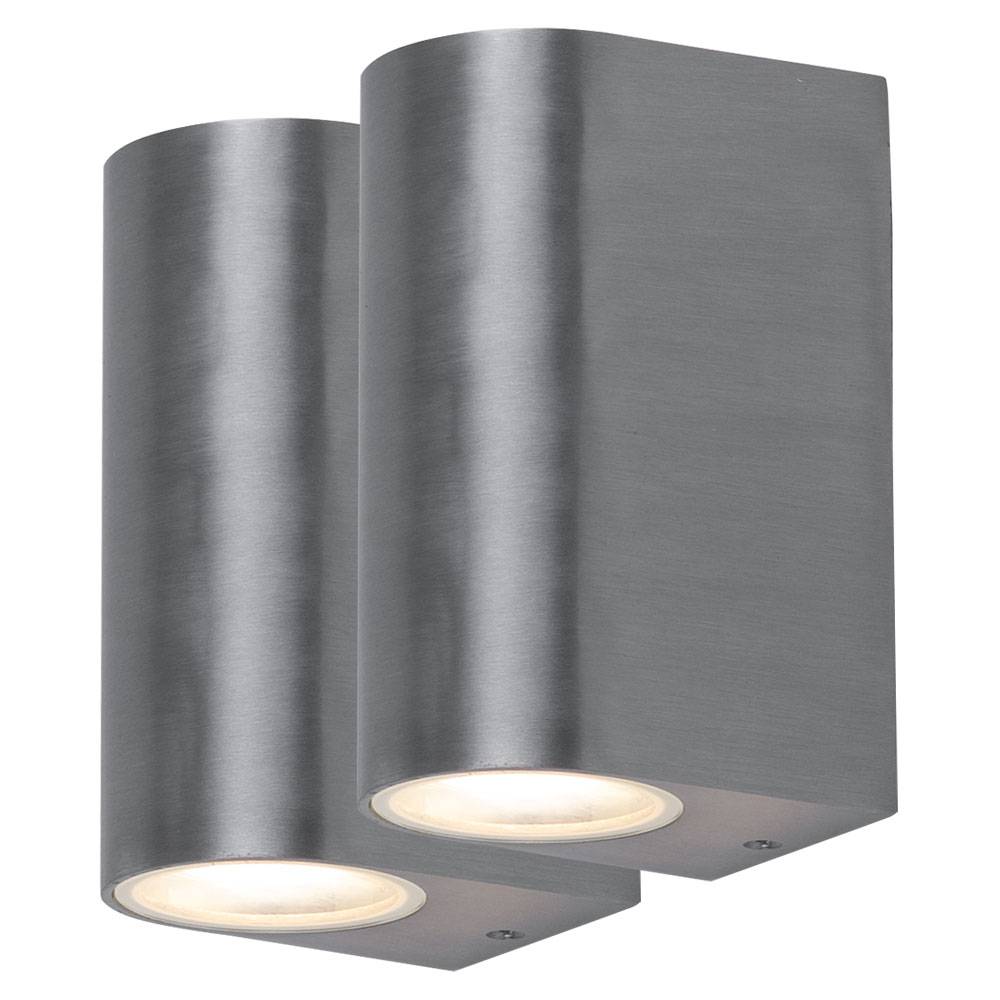 2er Set Außen Wand Lampen silber Garten Beleuchtung Up Down Strahler Alu-Druckguss