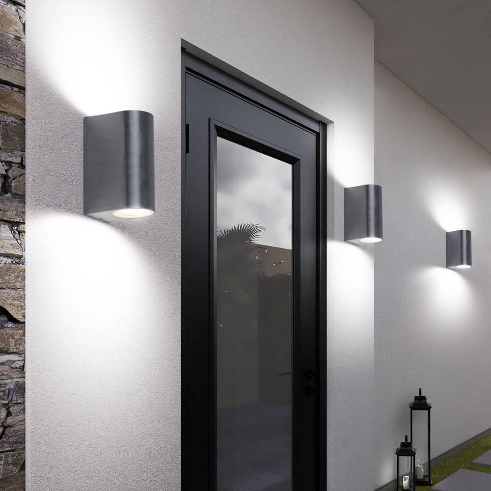 2er Set Außen Wand Lampen silber Garten Beleuchtung Up Down Strahler Alu-Druckguss