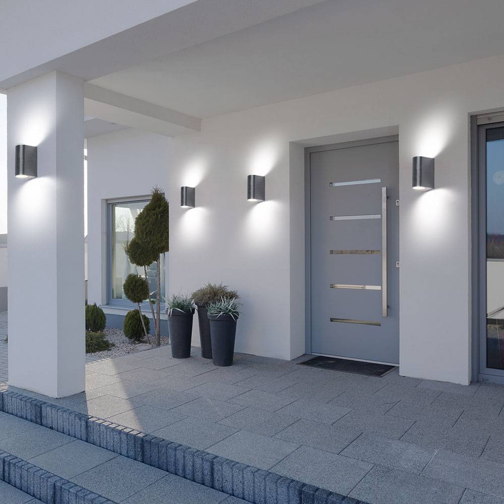 2er Set Außen Wand Lampen silber Garten Beleuchtung Up Down Strahler Alu-Druckguss