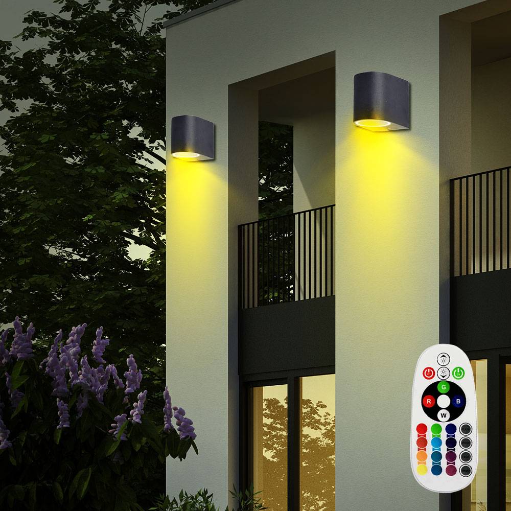 Außen Bereich Wand Strahler Down Haus Tür Eingangs Beleuchtung dimmbar im Set inklusive RGB LED Leuchtmittel