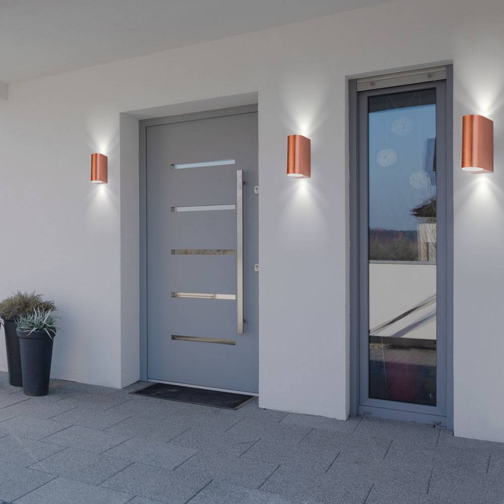 Außen Up Down Beleuchtung Wand Strahler Garten Alu Lampe kupfer im Set inklusive LED Leuchtmittel