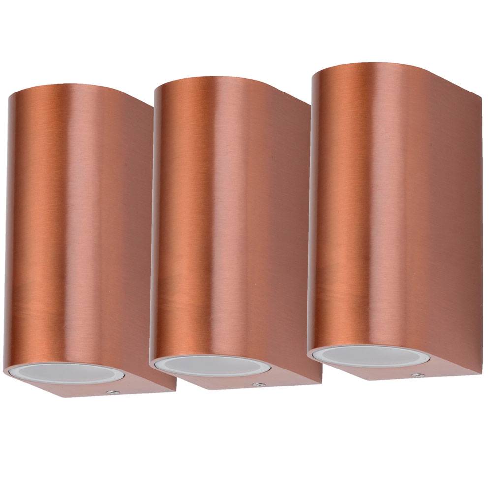 3er Set Wand Lampen kupferfärbig Außen Leuchten Veranda Beleuchtung Alu Up Down Strahler