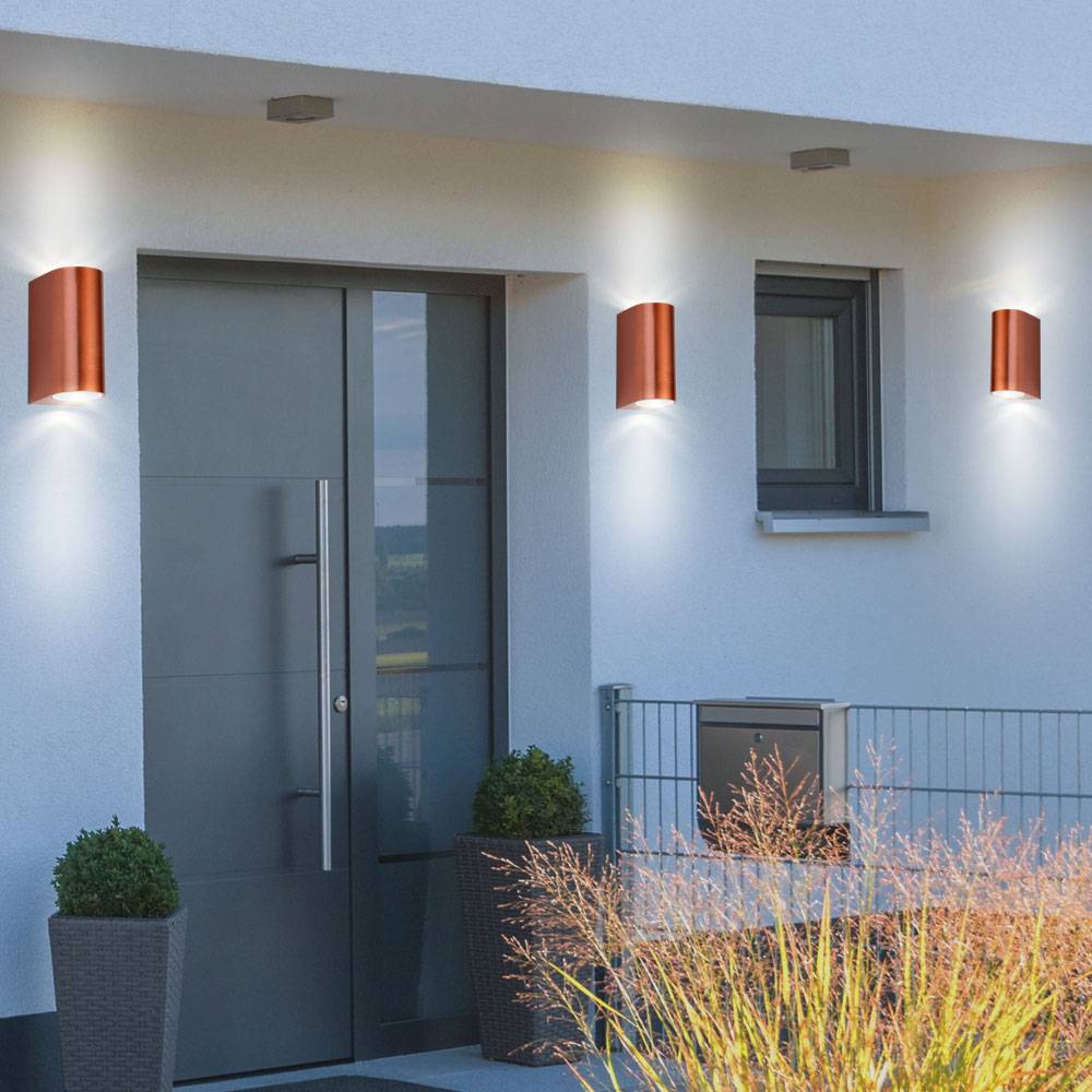 3er Set Wand Lampen kupferfärbig Außen Leuchten Veranda Beleuchtung Alu Up Down Strahler